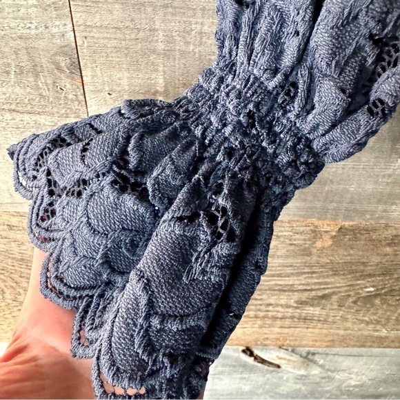 Free People Olivia Lace Top Long Sleeve Ruffle Semi-Sheer Feminine Romantic XS - Picture 7 of 14